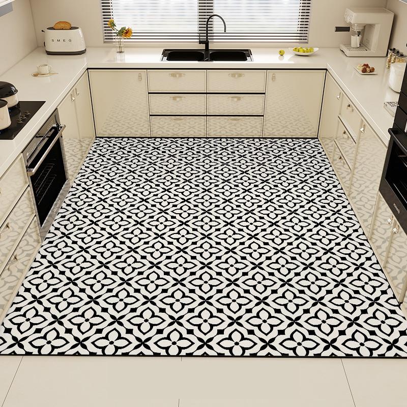 Black Kitchen Rug Pvc Waterproof Large Carpet Home Decoration Vinyl Leather Non-slip Anti-fatigue Floor Mat Alfombra Pvc Cocina