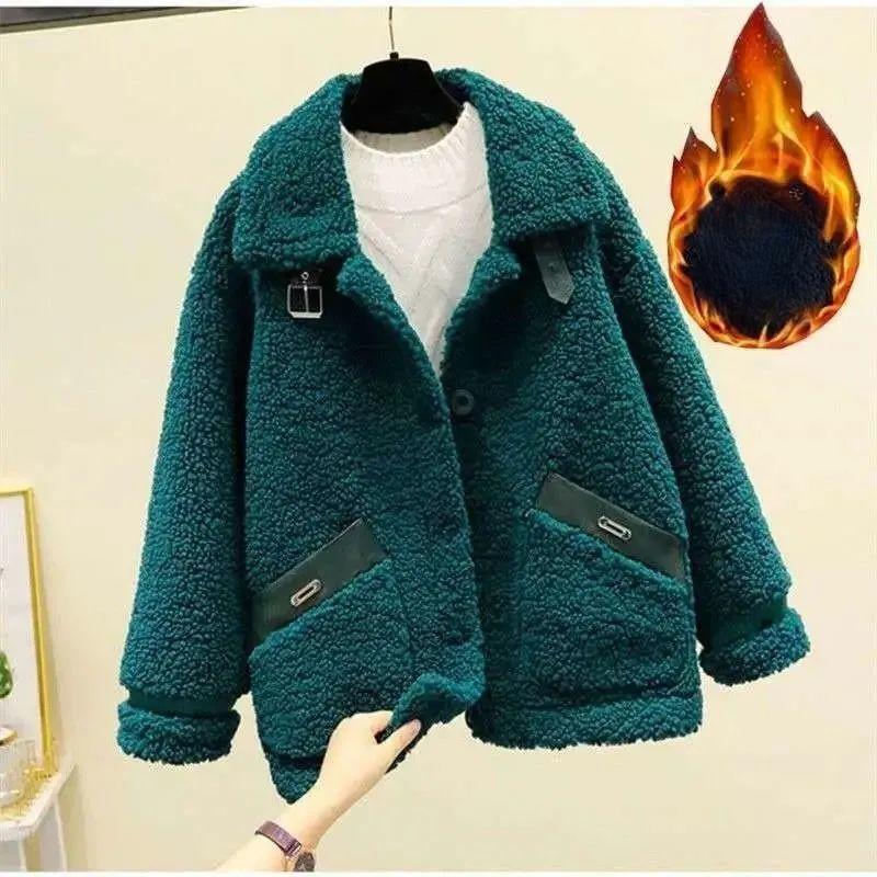 

Зимнее плюшевое пальто из ягненка, утолщенное и теплое, модное и утолщенное пальто, зимняя одежда, элегантная парка, верхняя одежда больших размеров 3XL зелёный