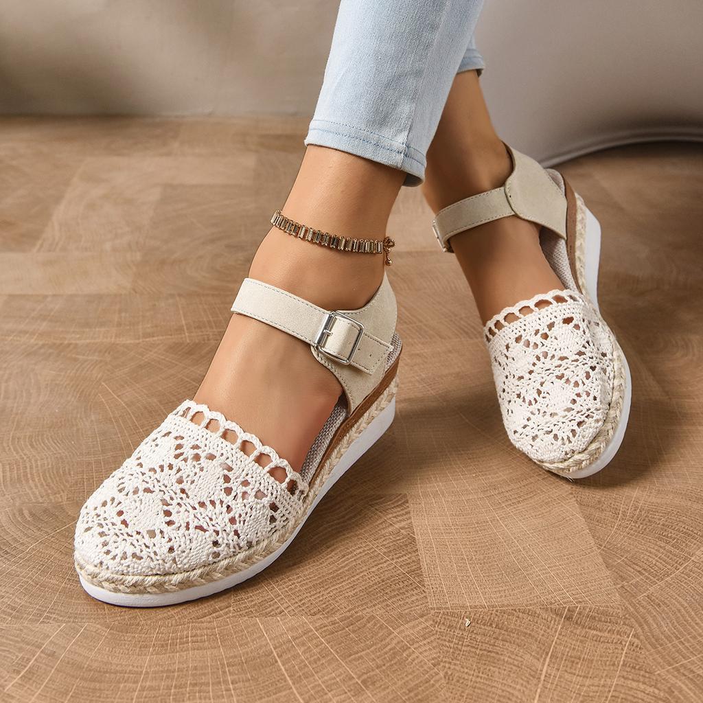 New Women Wedge Heel Espadrilles Closed Toe Slingback Platform Shoes Braided Espadrille Ankle Strap High Heeled Sandals