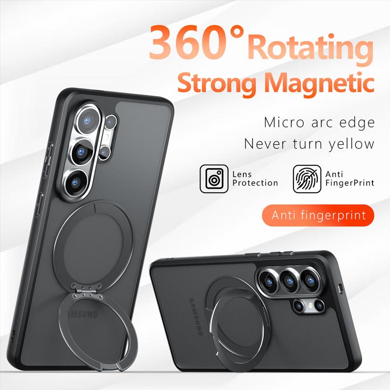 

For Samsung Galaxy S26 Ultra S26 Plus Case Shockproof Magnetic Frosted Matte PC Anti-fingerprint Translucent Ring Stand Cover Galaxy S26 Ultra