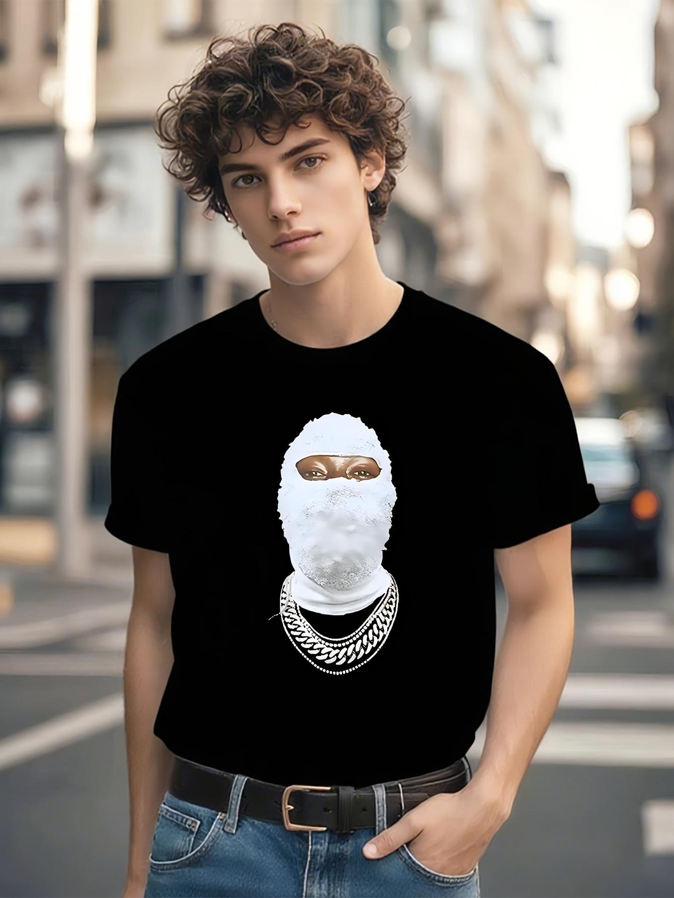 Hip Hop Streetwear Tshirt - Black Graphic Tee with Masked... S