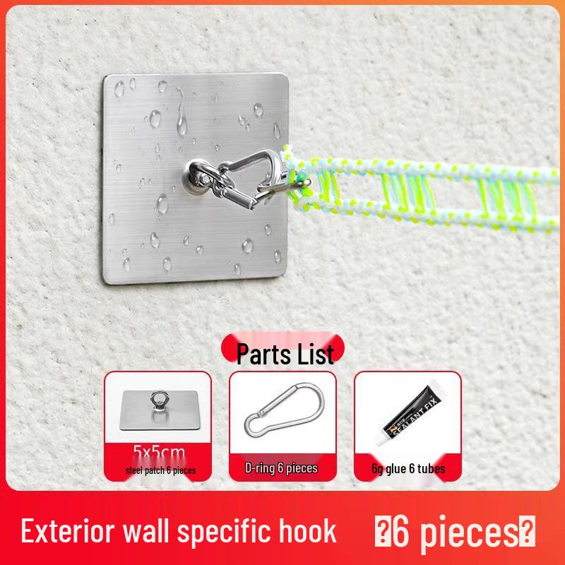 Stainless Steel Adhesive Clothes Drying Rack with Sunshade Net and No-Punch Hooks