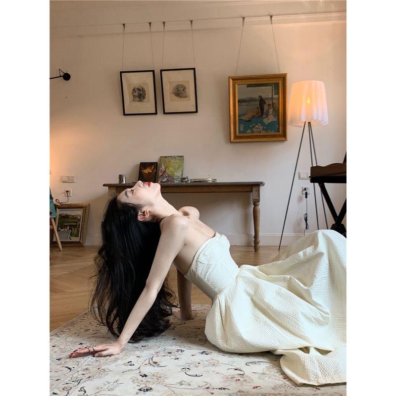 Chic Summer Tight Waist Slimming A- line Skirt Tube Top