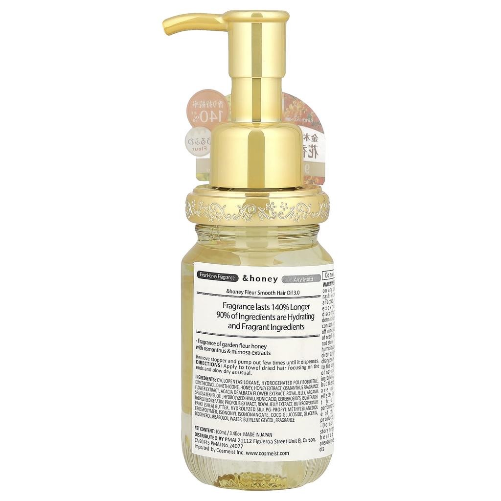 &Honey, Fluur Moist Hair Oil, Garden Fleur Honey, 100Ml(3.4Fl Oz)