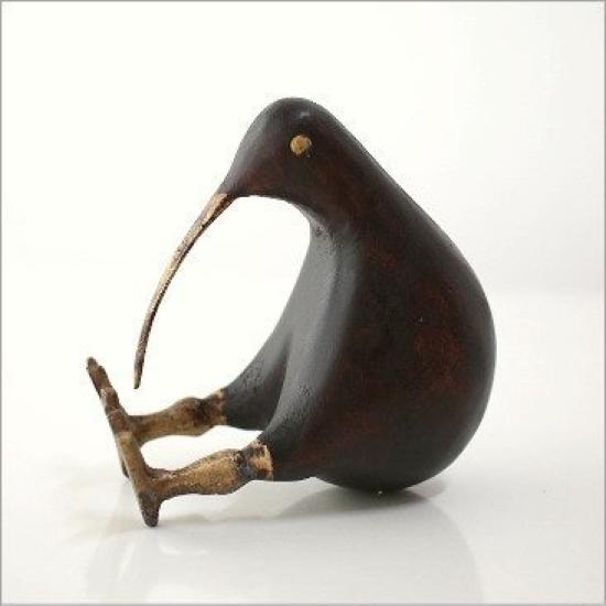 

Cute bird wooden ornament interior object kiwi wood carving (small) [kan7121] коричневий