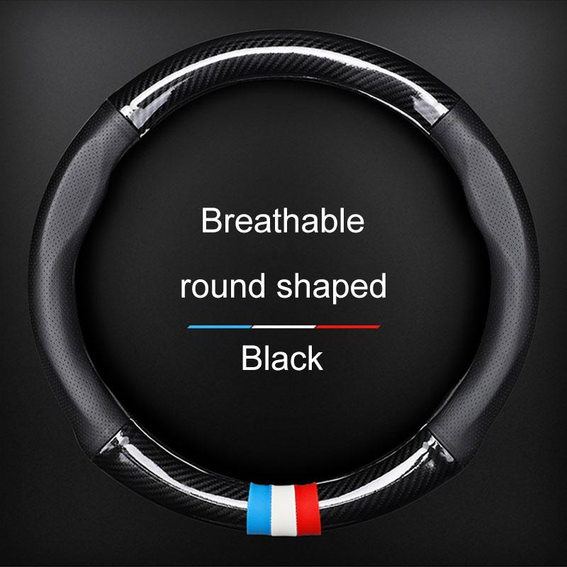 Leather Carbon Fiber Car Steering Wheel Cover Emblem For Mitsubishi Pajero Outlander XL Montero Lancer Triton l200 Galant