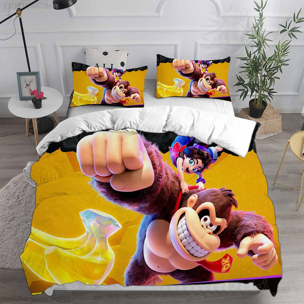D-Donkey K-Kong B-Bananza Beddengoed Sets Enkele/Tweepersoons/Dubbele Maat Dekbedovertrek Set 2/3 Delige Sets Cadeaus voor Gamer Kinderen Volwassen Maat