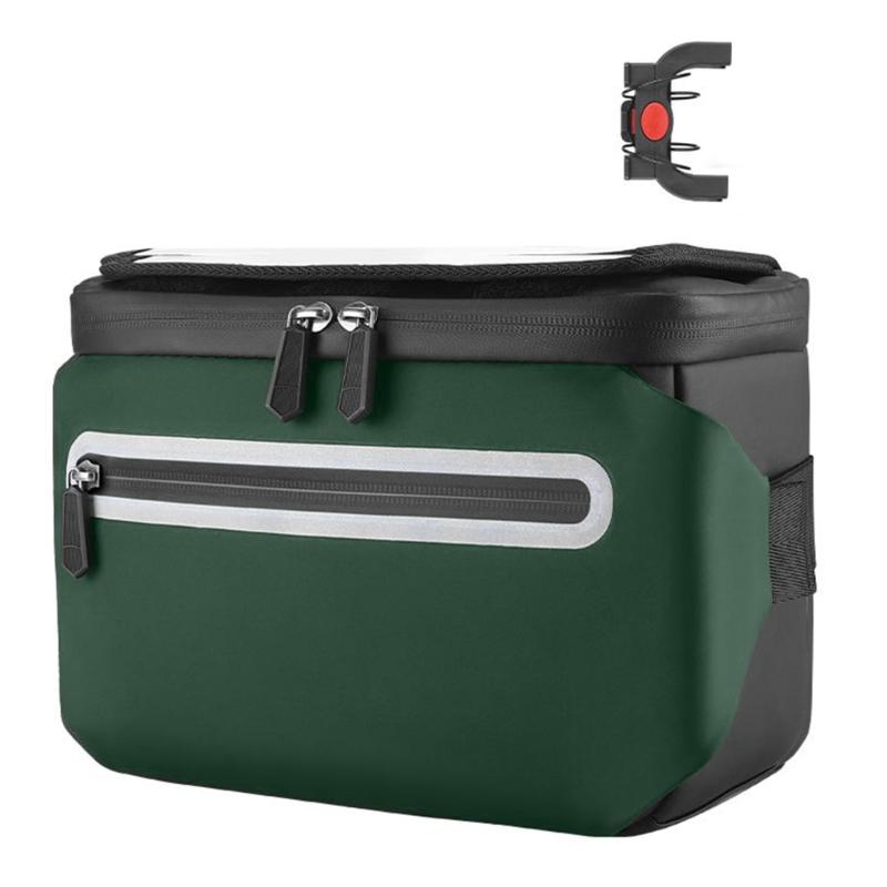 Bicycles Handlebar Bag with Shoulder Strap Large Capacity Bike Front Storage Pouch Touch Screens Bicycles Phone Holder темно-зеленого