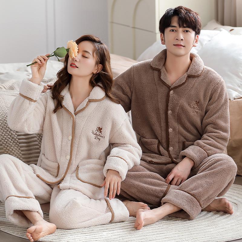 Cozy Winter Fleece Pajama Set for Couples - Thick Velvet Homewear for Women and Men