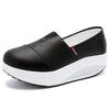Women Platform Loafers Students Casual Black Leather Elevator Shoes Thick Sole Height Increase White Sneakers