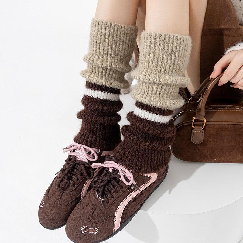 

New Solid Color Knitted Leg Warmers Winter Warm Thickened Middle Tube Socks Fashion Harajuku Cashmere Hosiery Women Stockings L кавовий