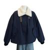 Women's Fleece-Lined Lambswool Patchwork Cotton Jacket - Korean Style Stand Collar, Autumn/Winter Collection