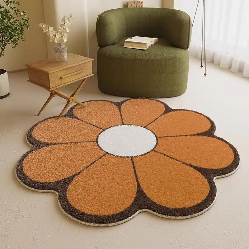 

VIKAMA Simple Flowers Living Room Bedroom Carpet Soft Fluffy Imitation Cashmere Coffee Table Rugs Sofa Floor Carpet Home Decor 60X60CM(2X2FT