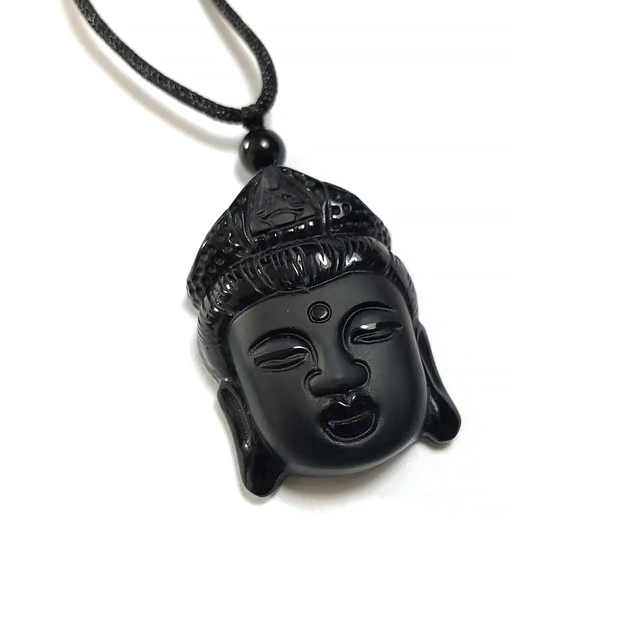 Black Obsidian Guanyin Buddha Head Crystal Pendant - Popular Hot Seller