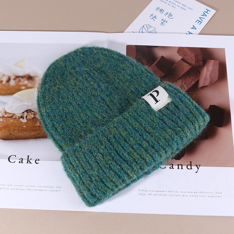 Autumn and Winter Warm P Letter Versatile Knitted Hat Korean Style Fashionable Face show Small Wool Hat Outdoor Ear Protection Cold