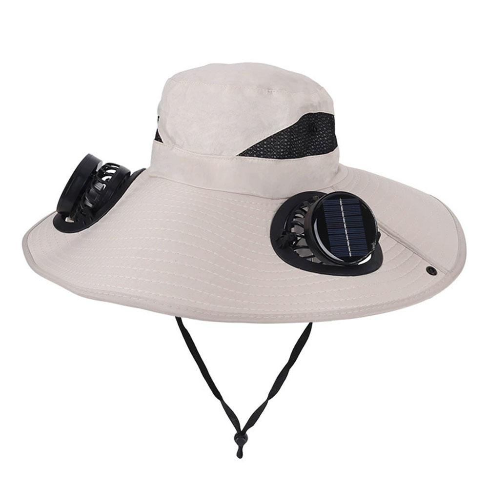 Outdoor Summer Sun Hat With 2 Solar Fan Large Wide Brim Sun Protection Hat For Outdoor Fishing Hiking Camping Travel Cooling Cap