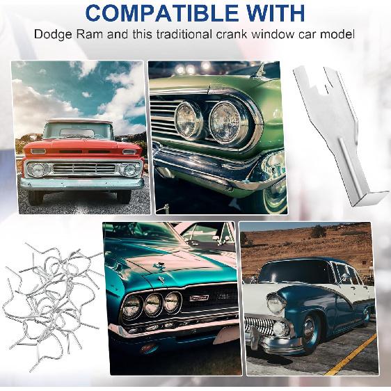 1 Pcs 76951 Window Handle Removal Tool, 20 Pcs 76980 Car Window Handle Crank Retainer Clip, Car Ide Door Panel Removal Metal Tool Kit, Universal Fit