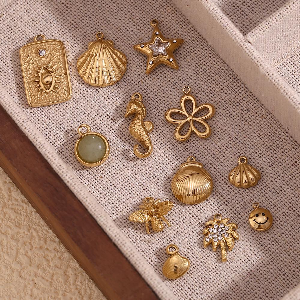 MamacitaSlay Lovely Scallop Dolphin Sparkling Coconut Tree Heart Bow Flower charms for jewelry making Stainless steel charm