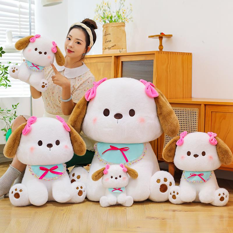 New bow puppy plush toy cute soft cute puppy doll high value doll girl birthday gift