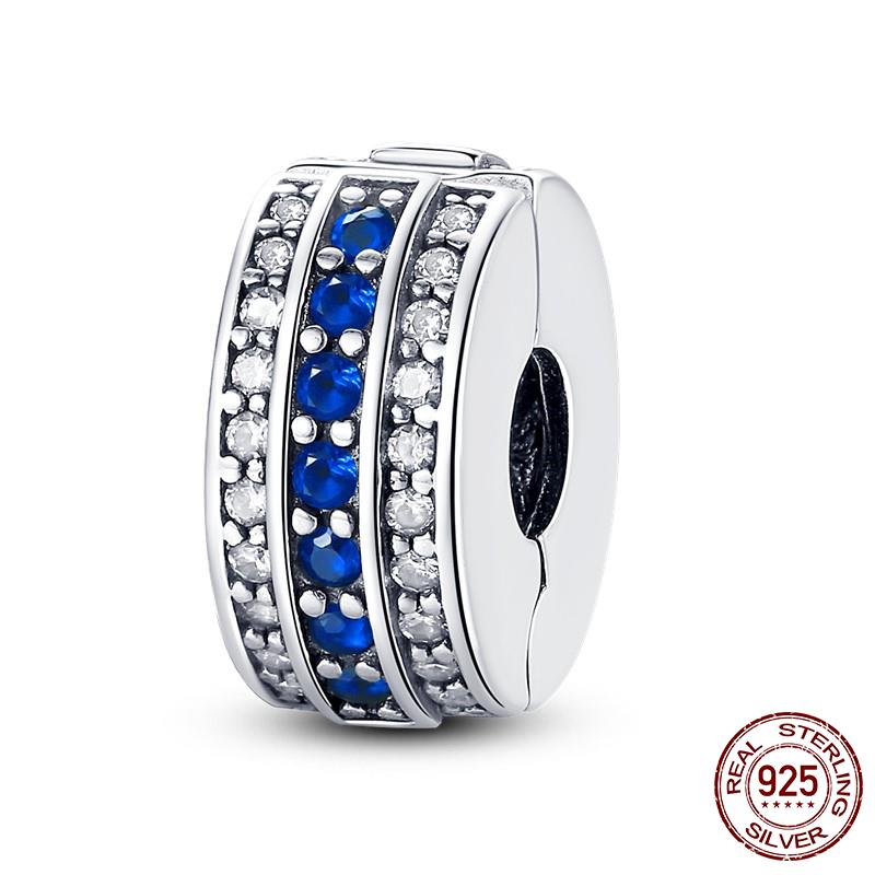 925 Silver Clasp CZ Pave Daisy Beads Stopper Clip Fit Original Bracelet Jewelry 1