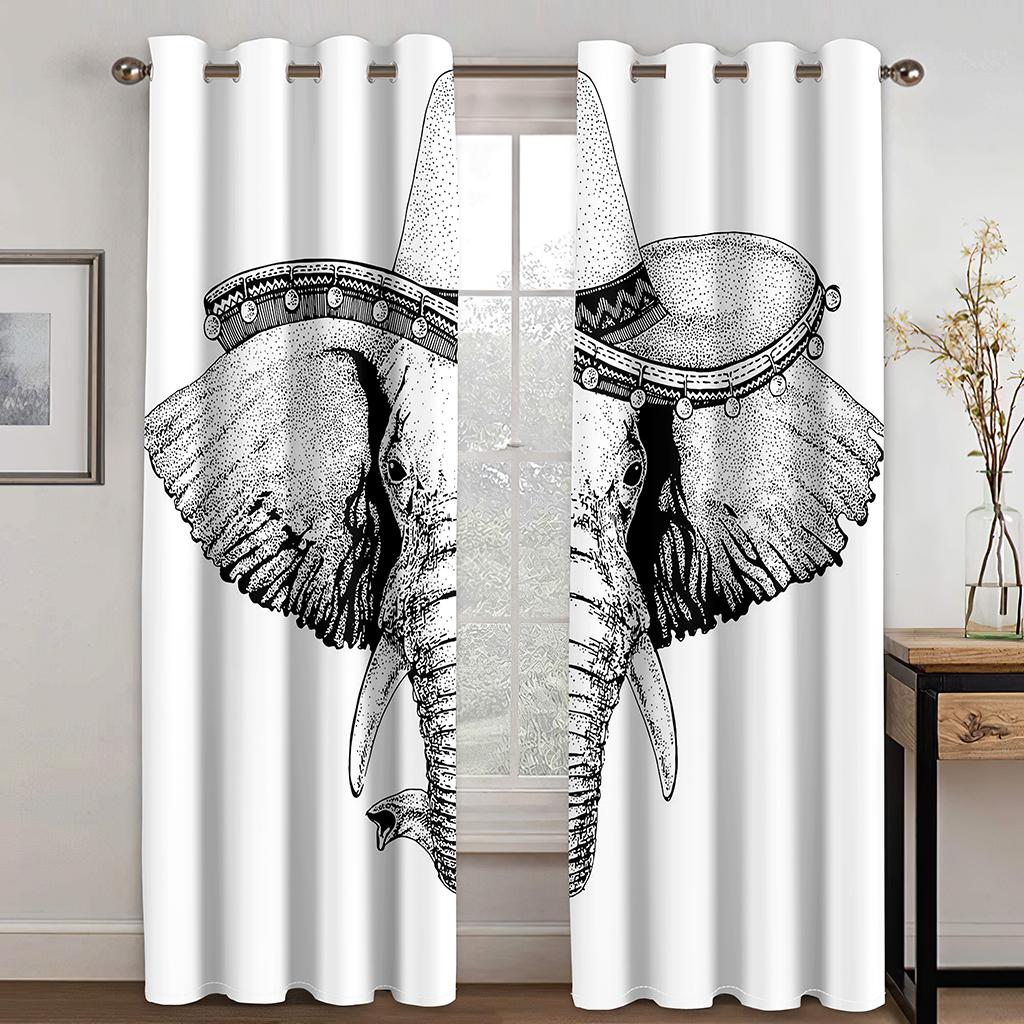 Multi-style Elephant pattern 3D digital Print Curtain Living Room bedroom low shading 90g polyester curtain fabric two panels