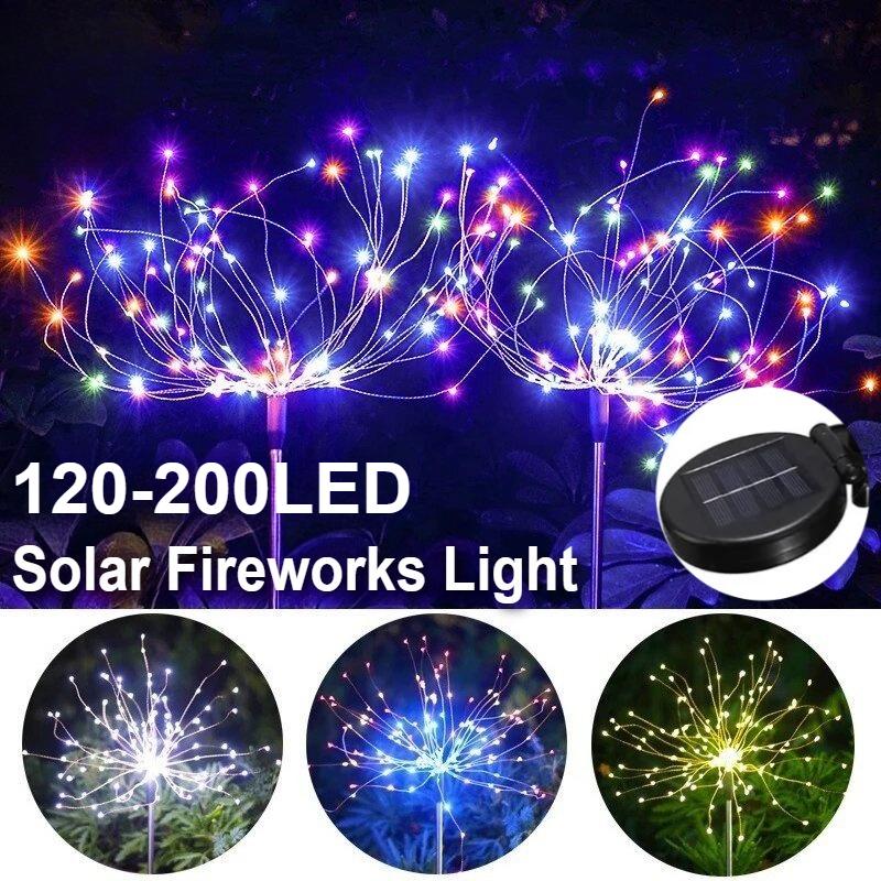 200 LED Solar Fireworks Light RGB Color Changing Outdoor Solar Lights Waterproof IP65  Decorative Garden Lighting for Yard Lawn Patio