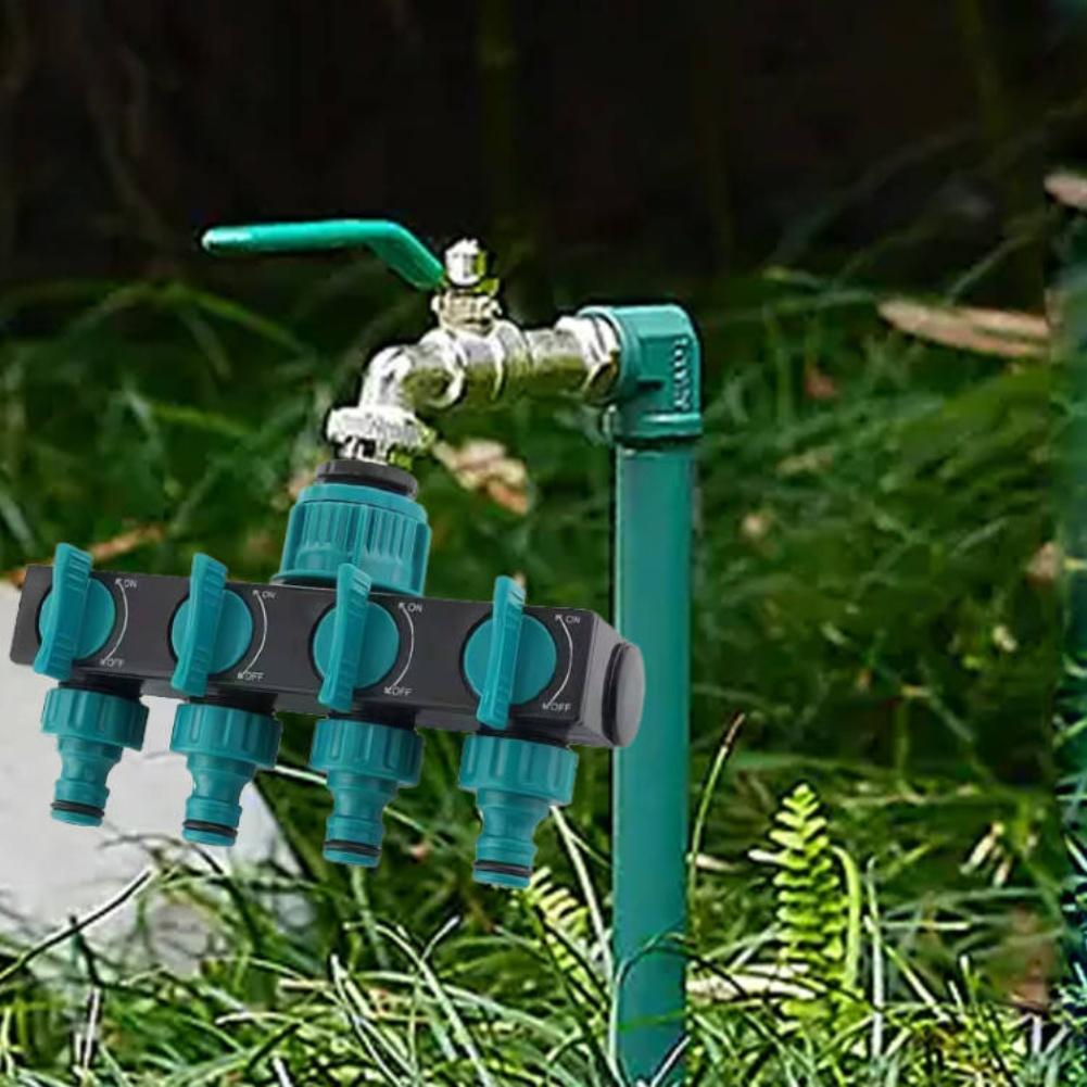 Leakproof 4 Way Water Hose Splitter Connector with Individual Valve Switches for Precise Garden Watering Control