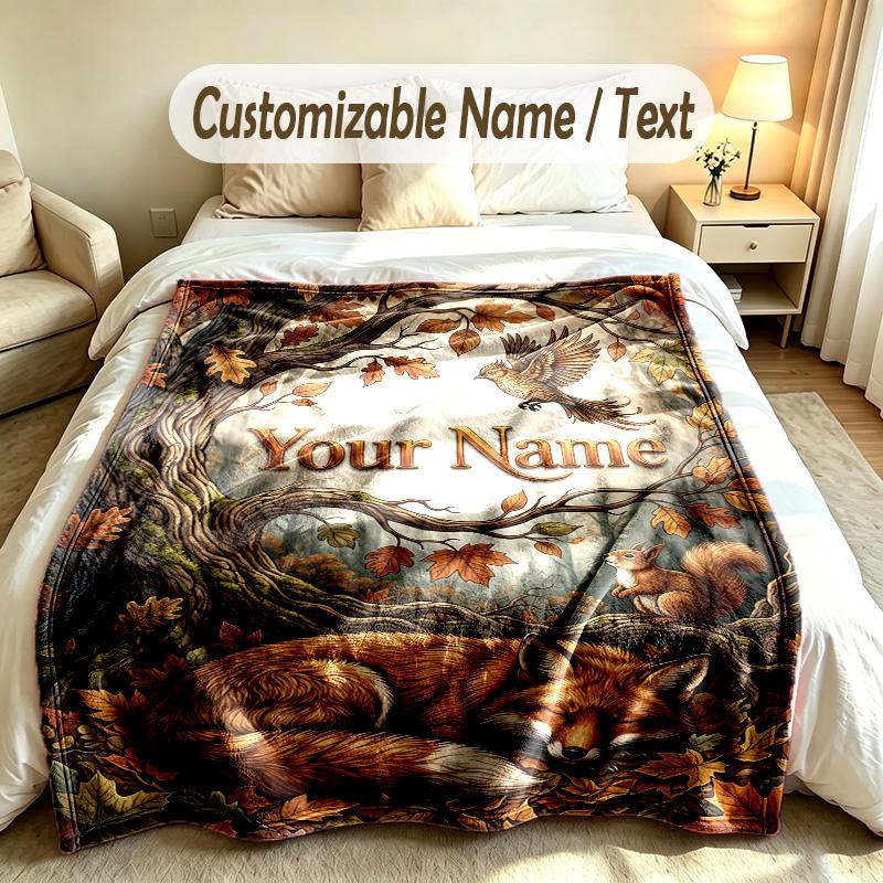 Forest Nature Theme Custom Blanket Personalized Name & Text Customized Soft Warm Throw Blanket Home Decor