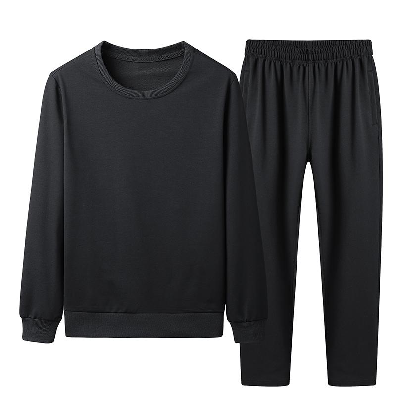 Traje grande de algodón para hombre, ropa deportiva de dos piezas de Color sólido, ropa informal pública, suéter de cuello redondo, pantalones