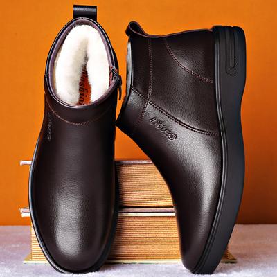 Fashion Men Autumn Genuine Leather Boots With Fur Winter Men Fashion Ankle Boots Business Casual Man Snow Boots Work Shoes