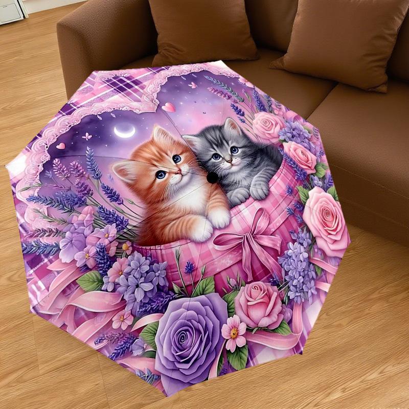 1PC Kittens Flowers Umbrella-8-Rib Reinforced, Automatic Open, Lightweight & Durable, Cute Fashion Accessory for Outdoor-Y0331
