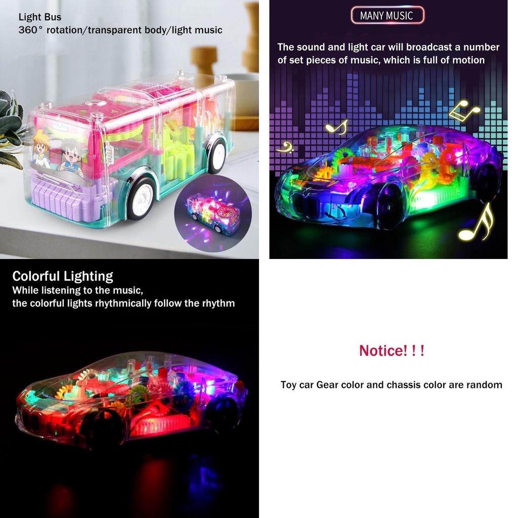 Electric Transparent Gear Led Light Music Car Model For Kids' Educational Toy Gift
