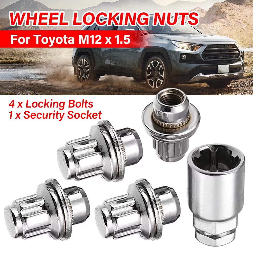 5PCS M12 x 1.5 Locking Wheel Bolts Anti-Theft Lug Nuts for Toyota Aluminum Alloy With Security Socket 43x25mm Zinc Plated