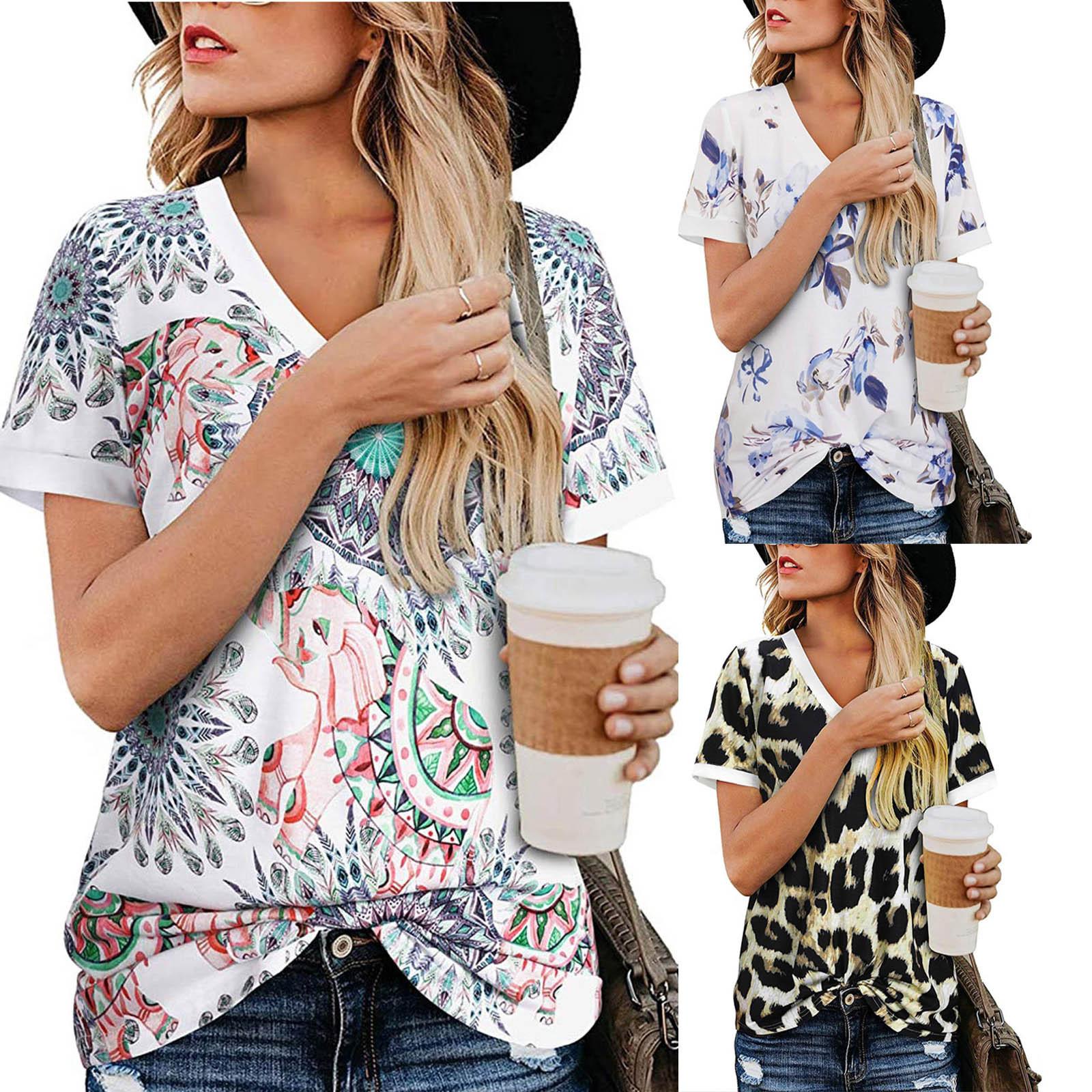 

Fashion Women V-Neck Casual Printed Short Sleeve T-Shirt Tops Blouse