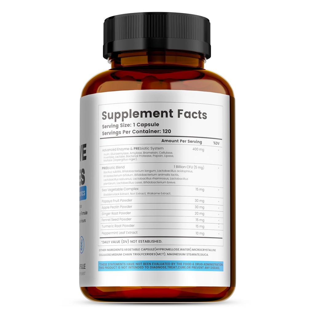 Complex Enzyme Digestive Supplement, Containing Probiotics and Prebiotics, Promotes Gut Health, Relieves Bloating, Suitable for Both Men and Women.