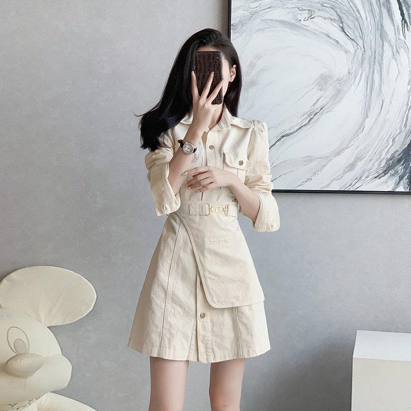 Denim Dress for Women French Short Dress Long Sleeve Workwear Wrap Hip Casual Ladies Style Casual Korean Sexy Mini Dress