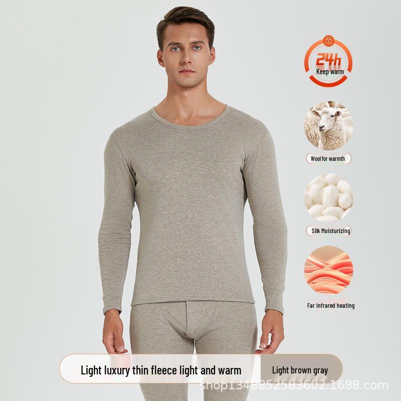 Men's and Women's Wool Silk Thermal Underwear Set: Thin Fleece, High Elastic.