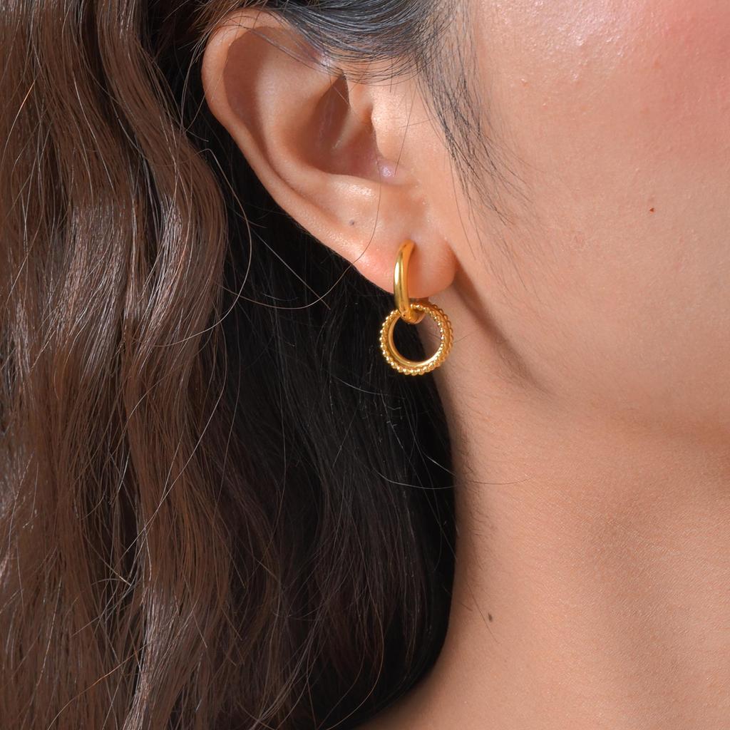 Fashion Round Beads Multi-ring Earrings for Women,Stainless Steel Ball Hoop Earrings Gold Color,Waterproof Jewelry Gift