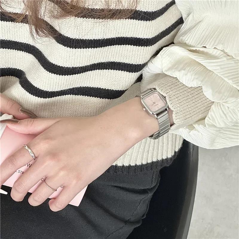 Dropshipping Brand Minimalist Temperament Small Dial Square Quartz Watch Female Student Steel Band Wristwatch Relogio Feminino
