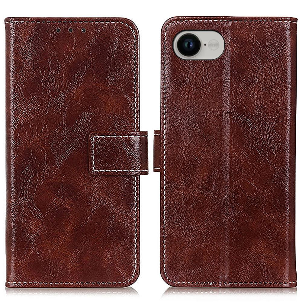 

For iPhone 16e Case Wallet Leather Phone Cover Crazy Horse Texture Brown