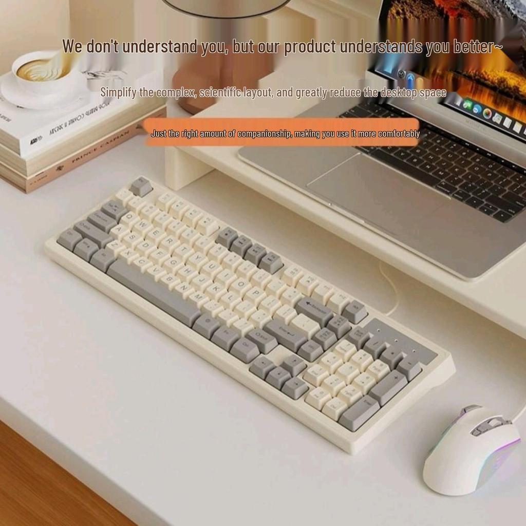 Creamy Gray Wired Mechanical-Feel Luminous Keyboard and Mouse Set