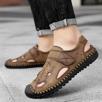 Sandales Baotou d'été chaudes pour hommes Confort Cuir véritable Décontracté Sandale Antidérapante Extérieur Plage Vacances Chaussure Gladiateur Double Usage