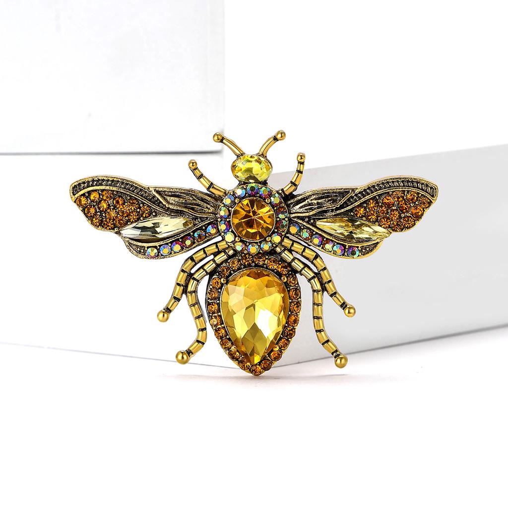 Stylish Luxury Glass Bee Brooches for Women Unisex Rhinestone Insect Pins Event Party Backpack Decoration Clothes Accessories