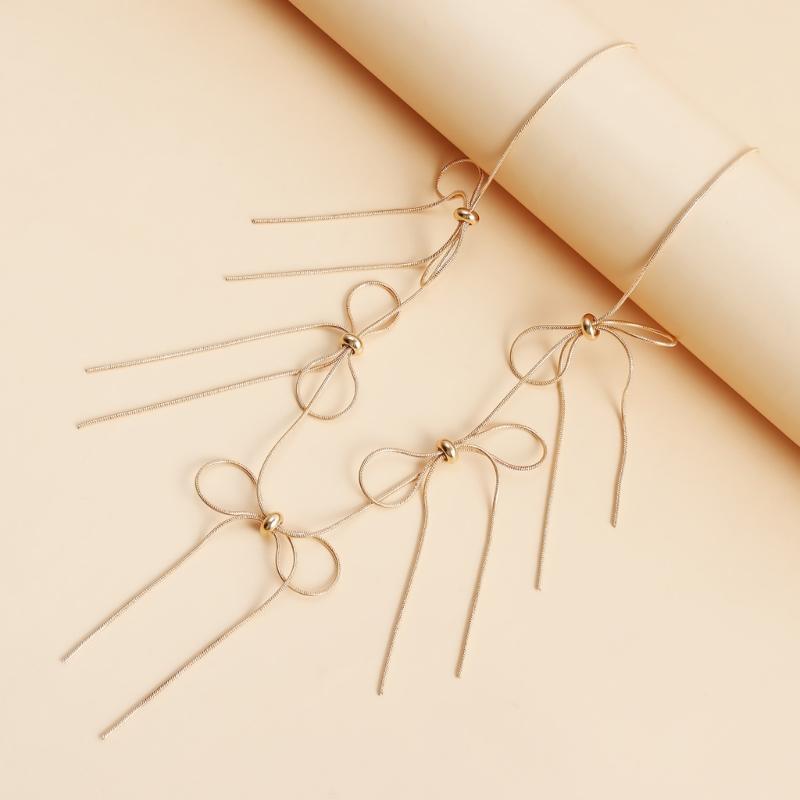 Delicate Tassels Bowknot Necklace for Women Snake Chain Sweater Choker Temperament Clavicle Chain Handmade Jewelry Gift