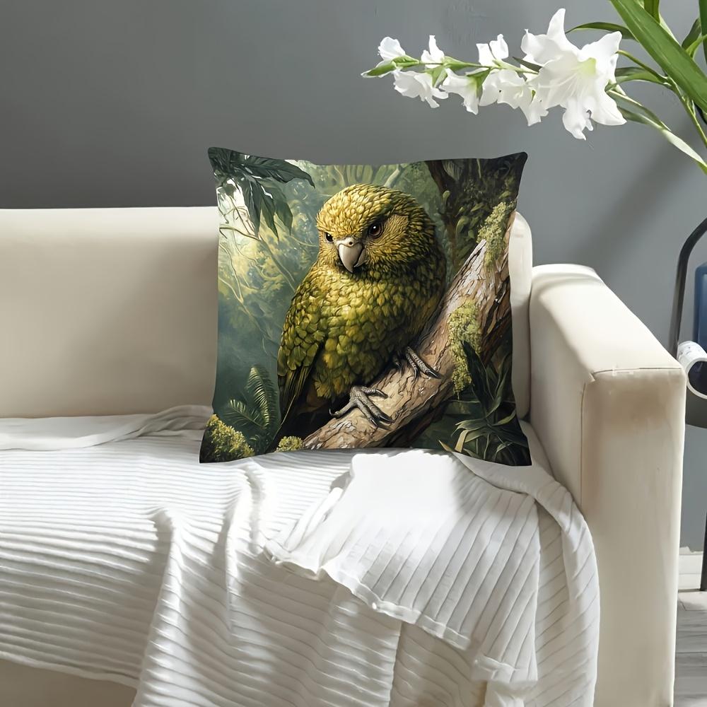 Kakapo Parrot Wildlife Print Throw Pillow Cover, Tropical Rainforest Bird Art Decorative Cushion For Living Room Bedroom Couch