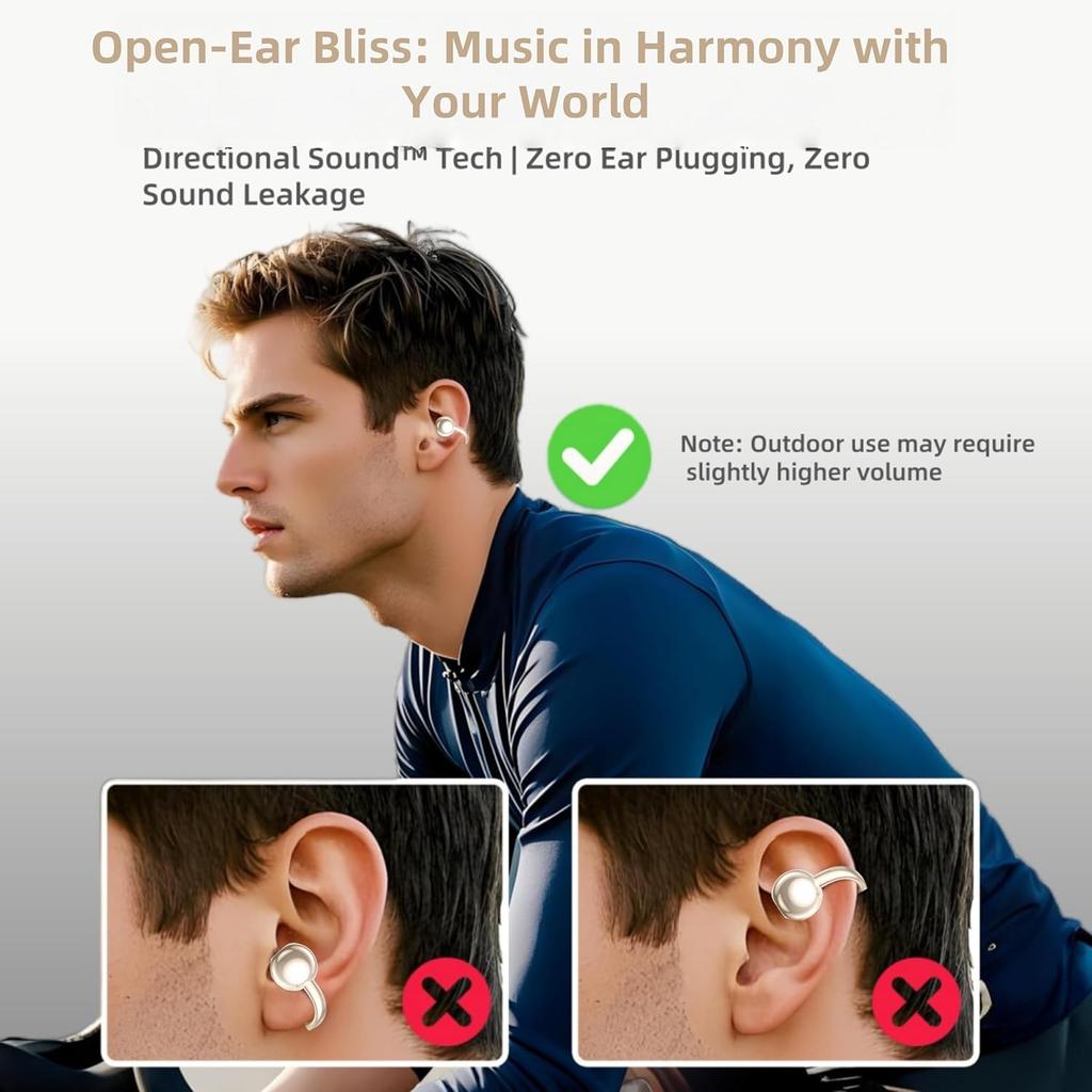 M97 Clip On Earbuds Wireless Bluetooth 5.3, Open Ear Headphones with 50H Battery 10-Min Quick Charge, Featherlight C-Shaped Hook, Secure Fit for