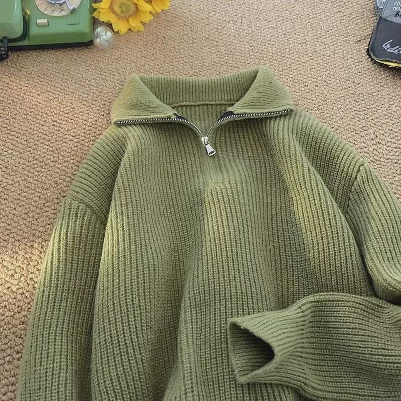 Trendy Men's Half Turtleneck Knitted Sweater: Loose, Solid Color, Casual, Autumn/Winter Style