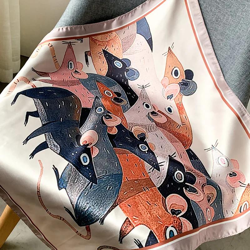 

Small Kerchief Silk Satin Hair For Women Fashion Print Head Scarfs Female 53*53cm Square Headband Neck Scarves For Ladies Spring 53x53cm