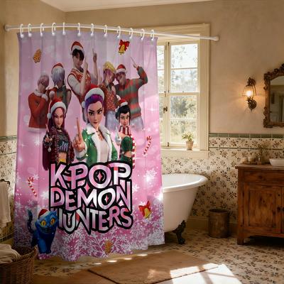 1 pezzo K-Pop Demon Hunters Stampa natalizia Tenda da doccia impermeabile Divisorio Privacy Tenda da appendere 12 ganci multiple dimensioni