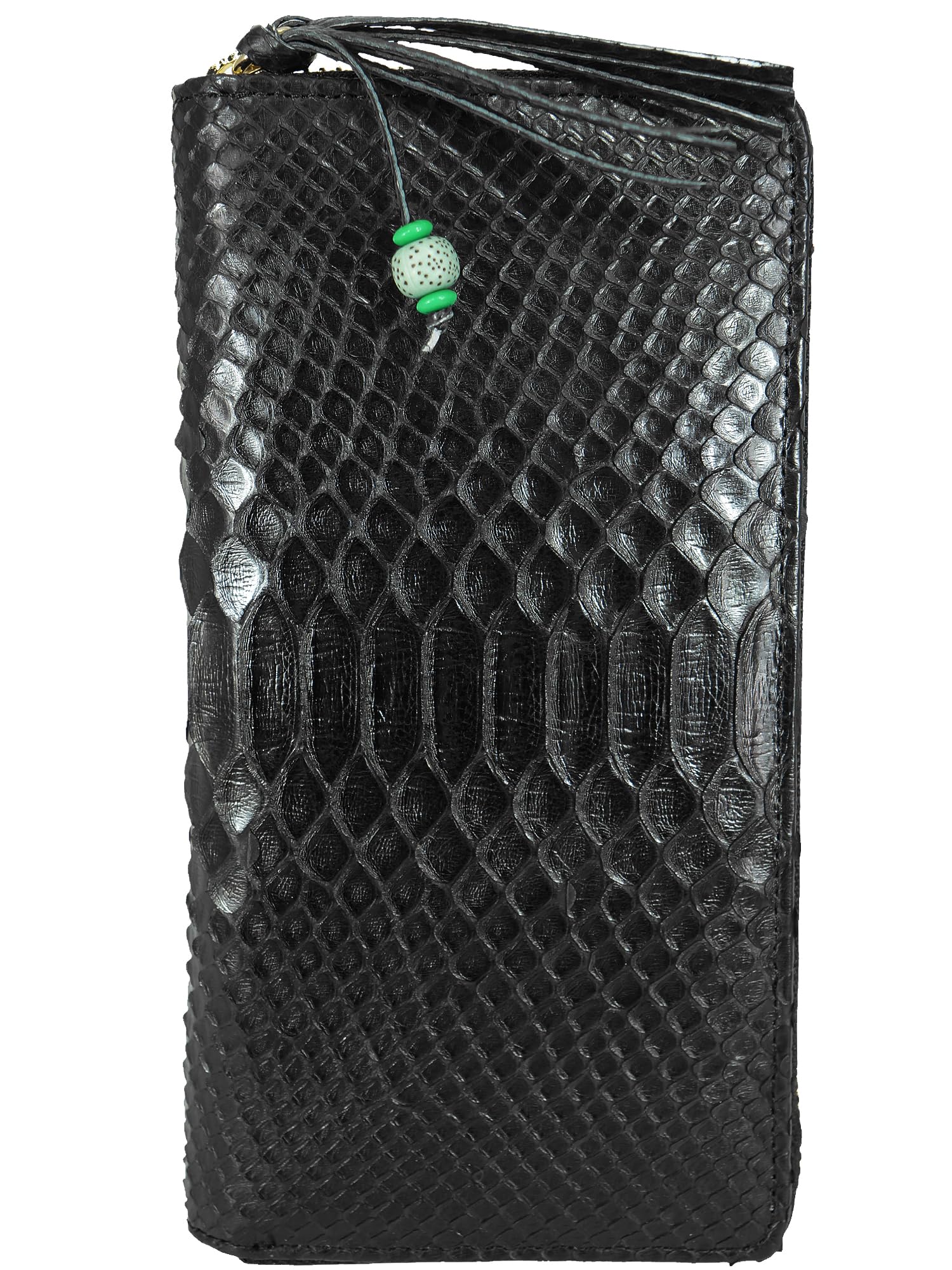 

Этот черный длинный кошелек для мужчин и женщин изготовлен из цельного куска натуральной змеиной кожи.. Он оснащен круглой молнией, кошельком для монет и карточками